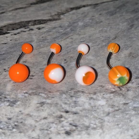 4 Belly Button Ring Set Orange White - Picture 2 of 3